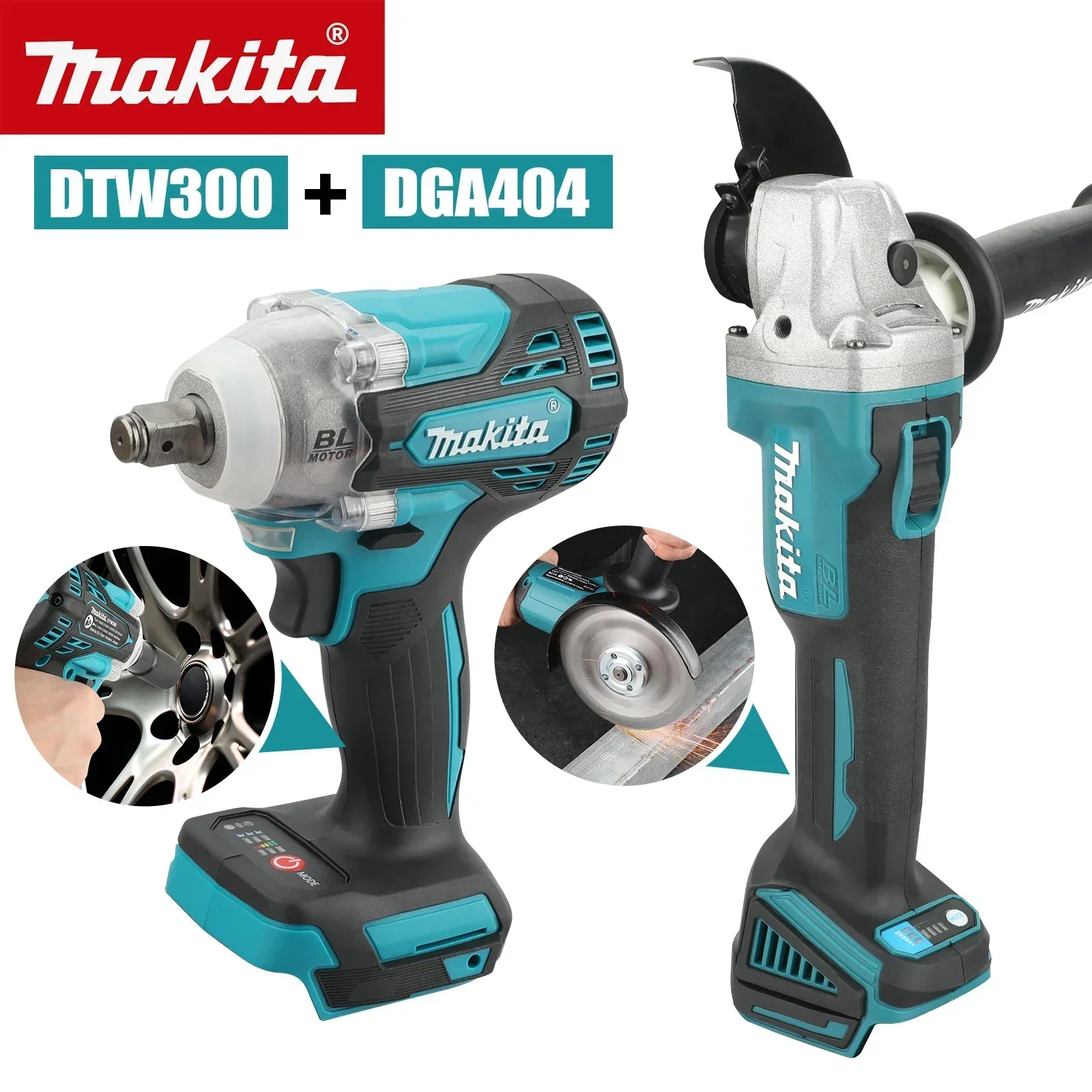 Makita Drill Dtw300 - マキタ 18V 2-in-1ツールセット：DTW300インパクトレンチ（580N.m）+ DGA404グラインダー、効率的な自動車修理と金属加工作業に